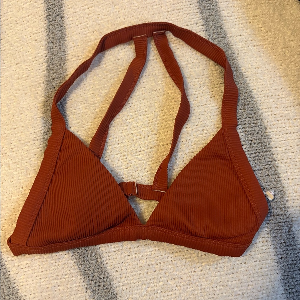 Out from Under Rust Ribbed Triangle Bikini Top- M